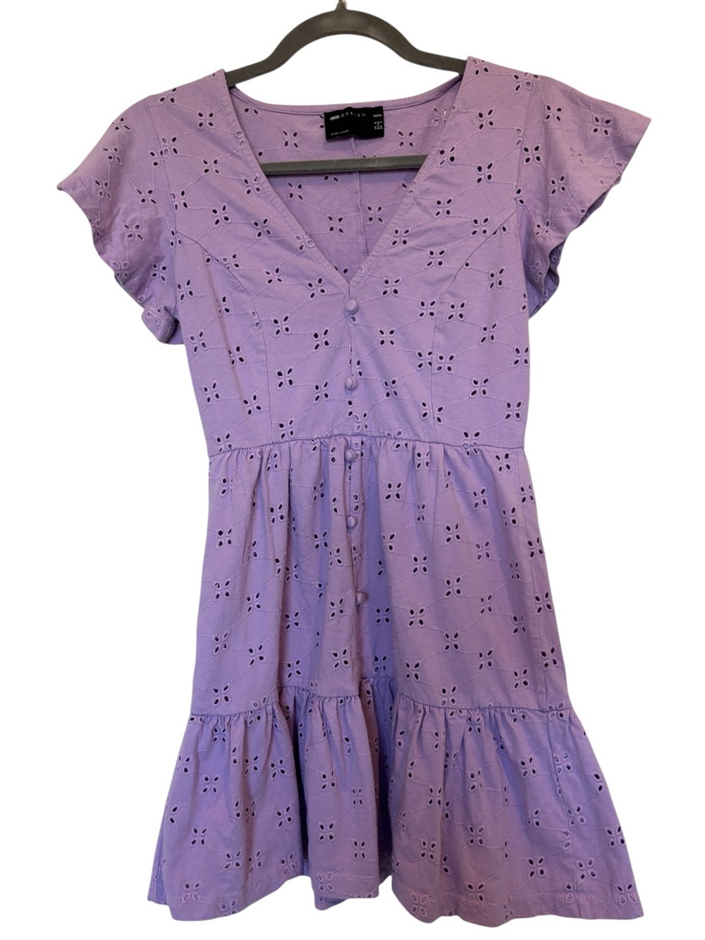 Lavender Mini Eyelet Cottagecore  Coquette  V-Neck Dress Size 2